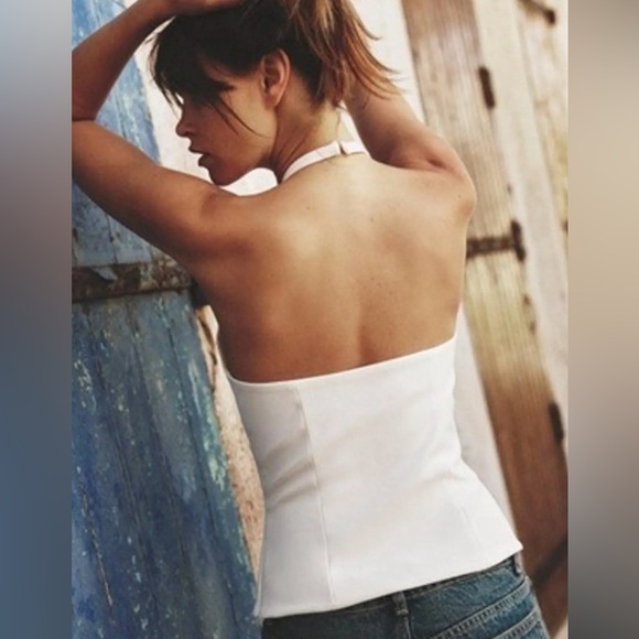 ZARA Bow Halter Top White • Minimalist Chic Euro Summer Vacation Top • M - Picture 3 of 9